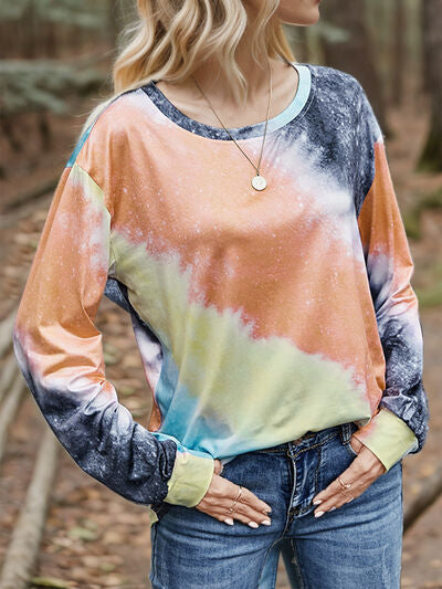 Printed Round Neck Long Sleeve T-Shirt BLUE ZONE PLANET