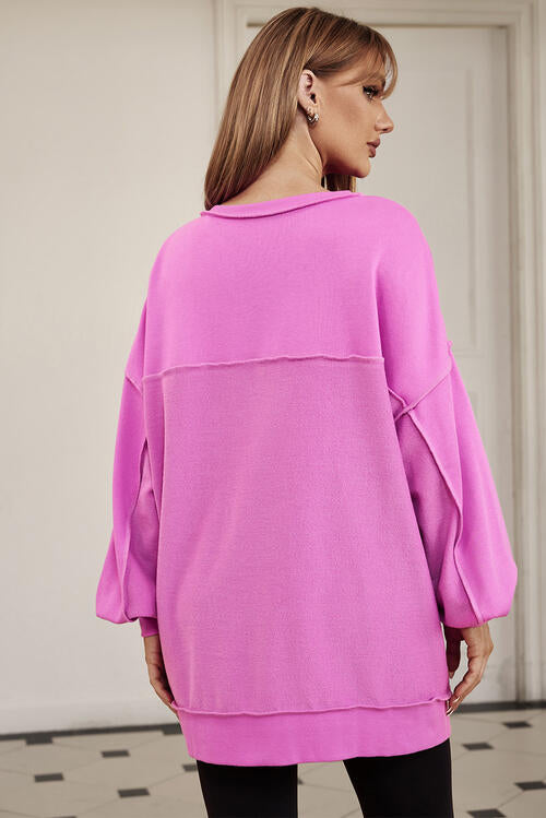 Buttoned Dropped Shoulder Sweatshirt BLUE ZONE PLANET