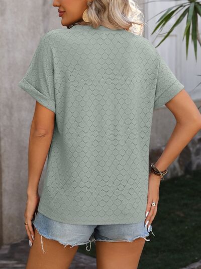 Blue Zone Planet | Eyelet Notched Short Sleeve T-Shirt BLUE ZONE PLANET