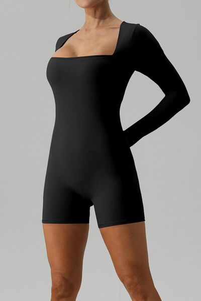 Blue Zone Planet | Square Neck Long Sleeve Active Romper BLUE ZONE PLANET