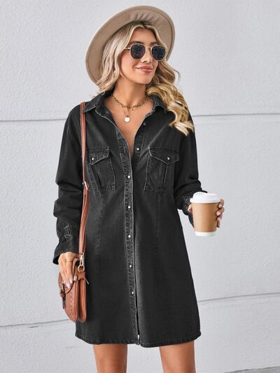 Blue Zone Planet | Pocketed Dropped Shoulder Mini Denim Dress BLUE ZONE PLANET