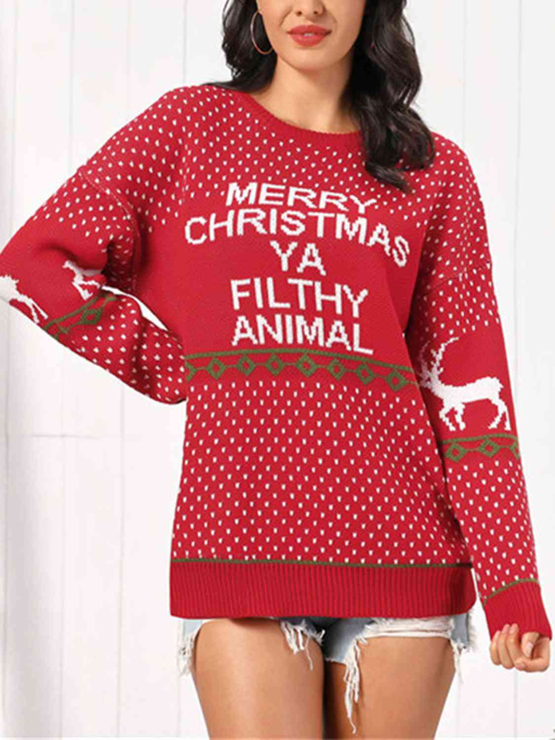 Christmas Element Round Neck Sweater BLUE ZONE PLANET