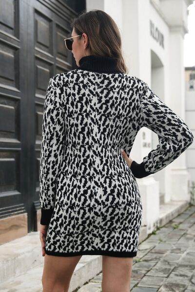 Heathered Turtleneck Mini Sweater Dress BLUE ZONE PLANET