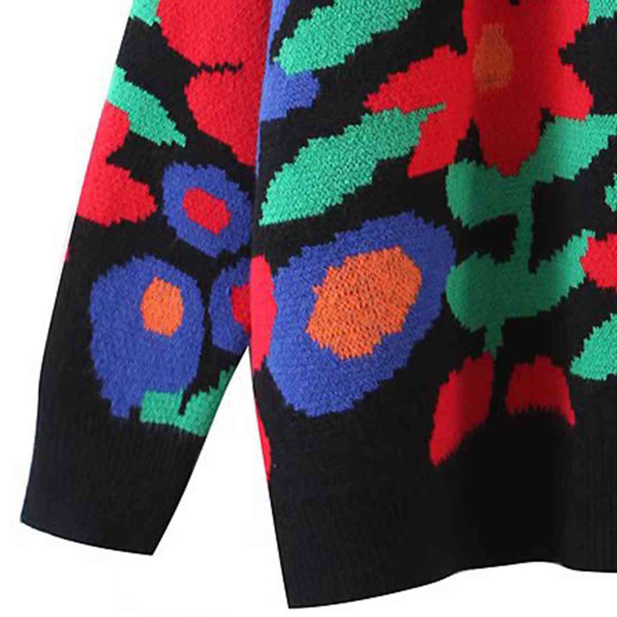 Floral Round Neck Drop Shoulder Sweater BLUE ZONE PLANET