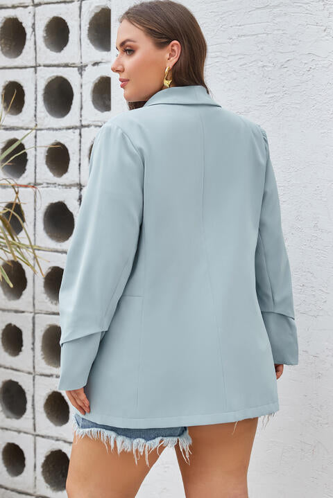 Plus Size Shawl Collar Long Sleeve Blazer BLUE ZONE PLANET