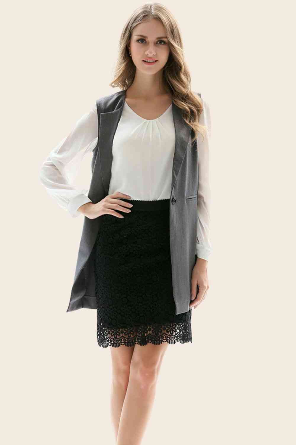 One-Button Sleeveless Longline Blazer BLUE ZONE PLANET
