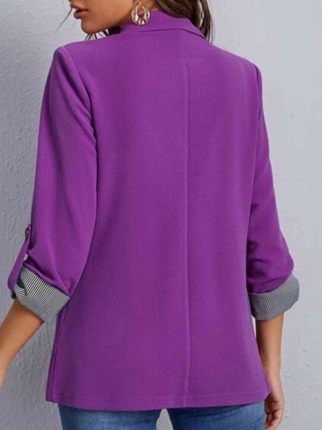Lapel Collar Roll-Tab Sleeve Blazer BLUE ZONE PLANET