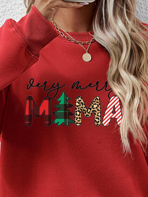 Letter Graphic Round Neck Long Sleeve Sweatshirt BLUE ZONE PLANET