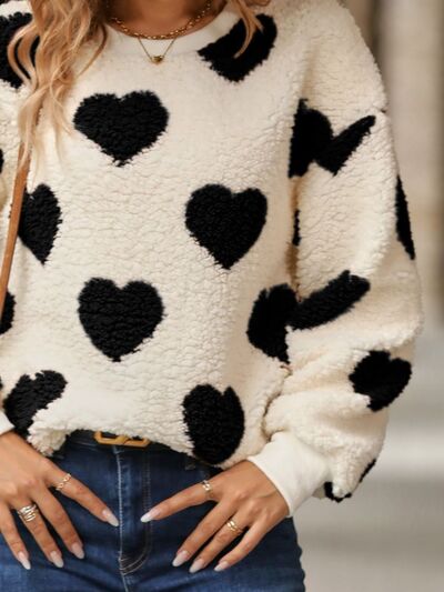 Blue Zone Planet | Fuzzy Heart Dropped Shoulder Sweatshirt BLUE ZONE PLANET