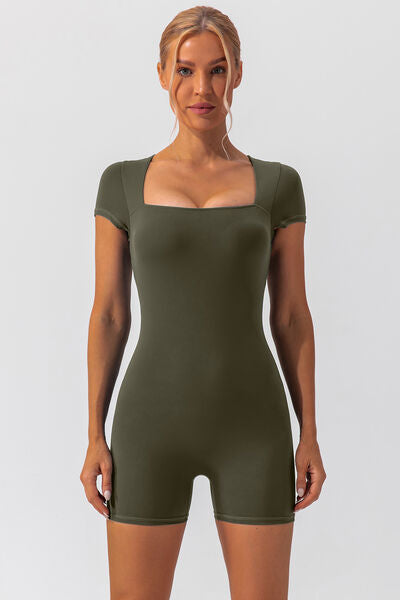 Blue Zone Planet | Square Neck Cap Sleeve Active Romper BLUE ZONE PLANET