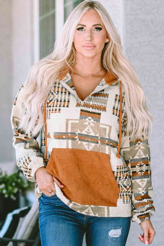 Geometric Quarter-Zip Hoodie BLUE ZONE PLANET