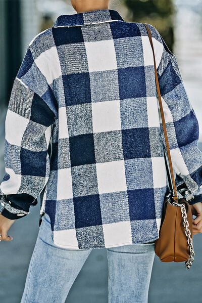 Blue Zone Planet | Plaid Button Up Dropped Shoulder Jacket BLUE ZONE PLANET