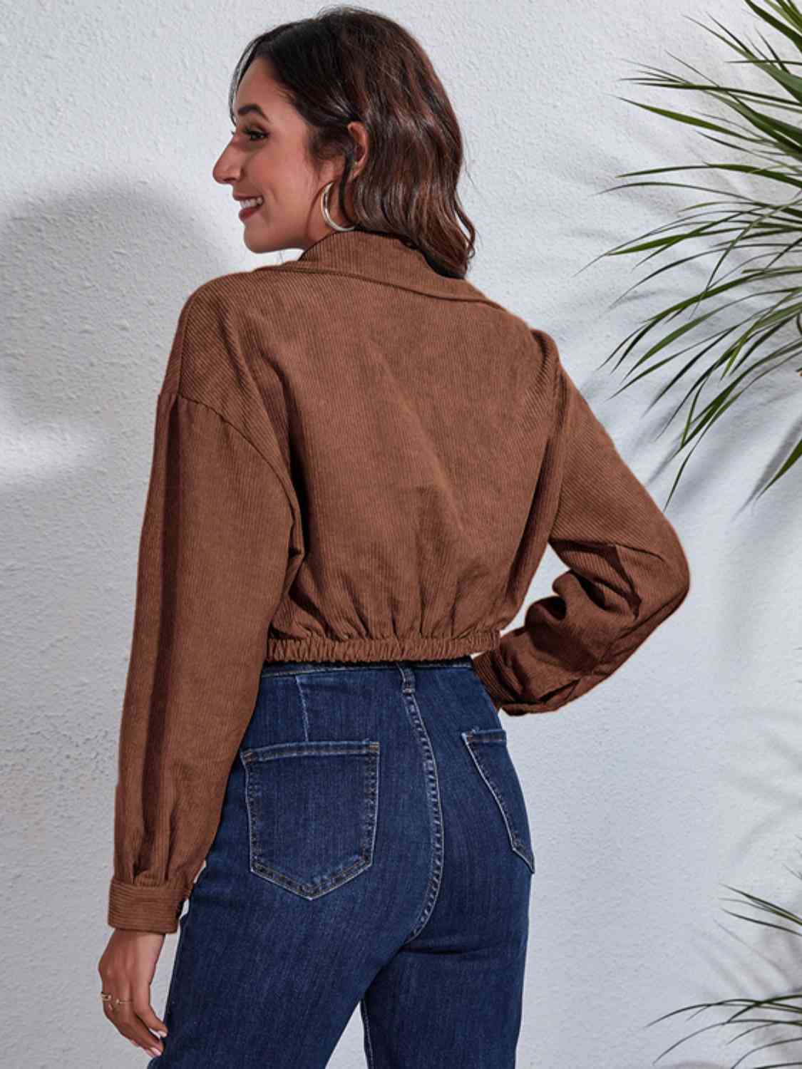Collared Neck Dropped Shoulder Buttoned Jacket BLUE ZONE PLANET