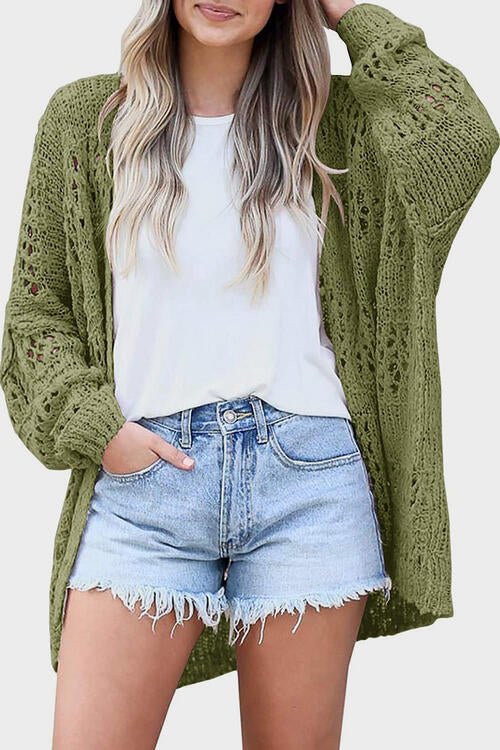 Openwork Open Front Long Sleeve Cardigan BLUE ZONE PLANET