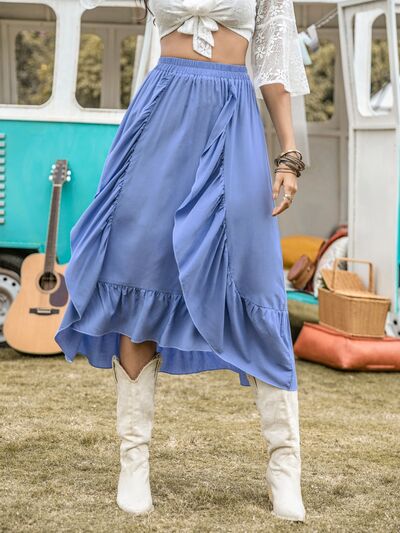 Blue Zone Planet | High Waist Ruffle Trim Skirt BLUE ZONE PLANET