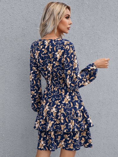 Blue Zone Planet | Floral Layered Surplice Balloon Sleeve Dress BLUE ZONE PLANET