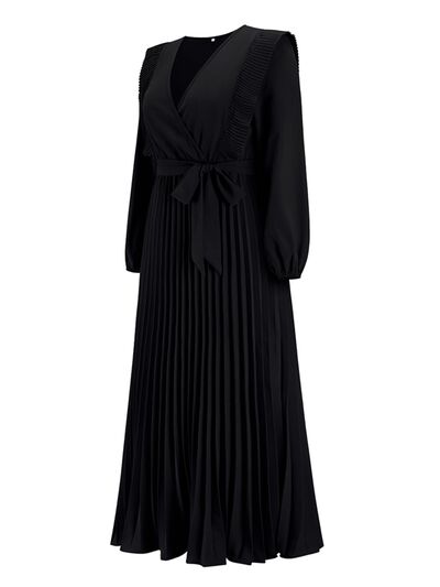 Blue Zone Planet | Pleated Surplice Tie Waist Maxi Dress BLUE ZONE PLANET