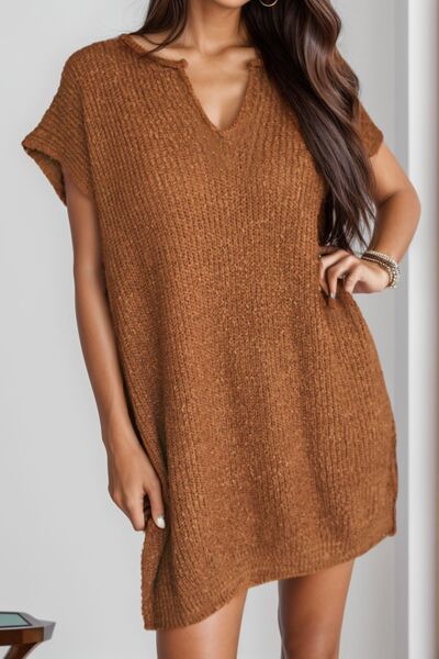 Blue Zone Planet | Notched Cap Sleeve Mini Sweater Dress BLUE ZONE PLANET