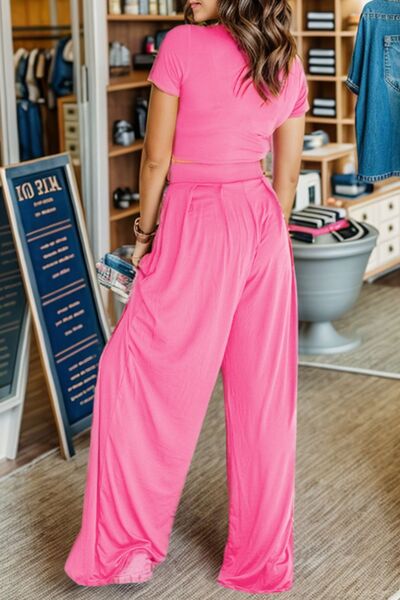 Blue Zone Planet | Short Sleeve Top and Wide Leg Pants Set BLUE ZONE PLANET