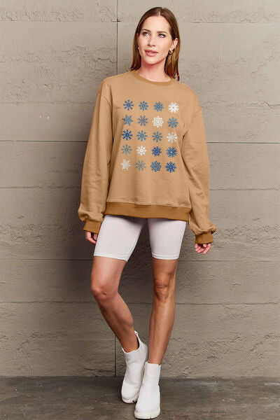 Blue Zone Planet | Simply Love Full Size Snowflakes Round Neck Sweatshirt BLUE ZONE PLANET