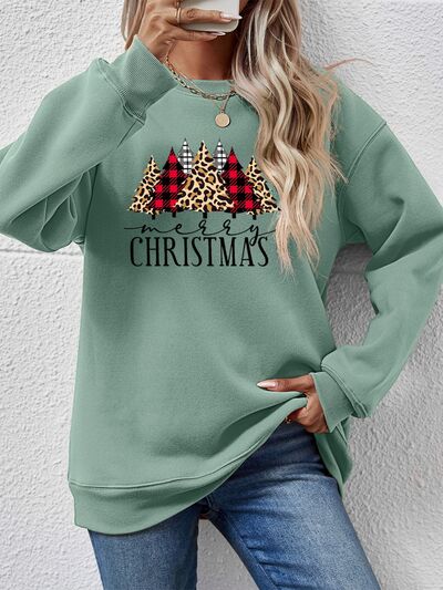 Blue Zone Planet | MERRY CHRISTMAS Round Neck Long Sleeve Sweatshirt BLUE ZONE PLANET