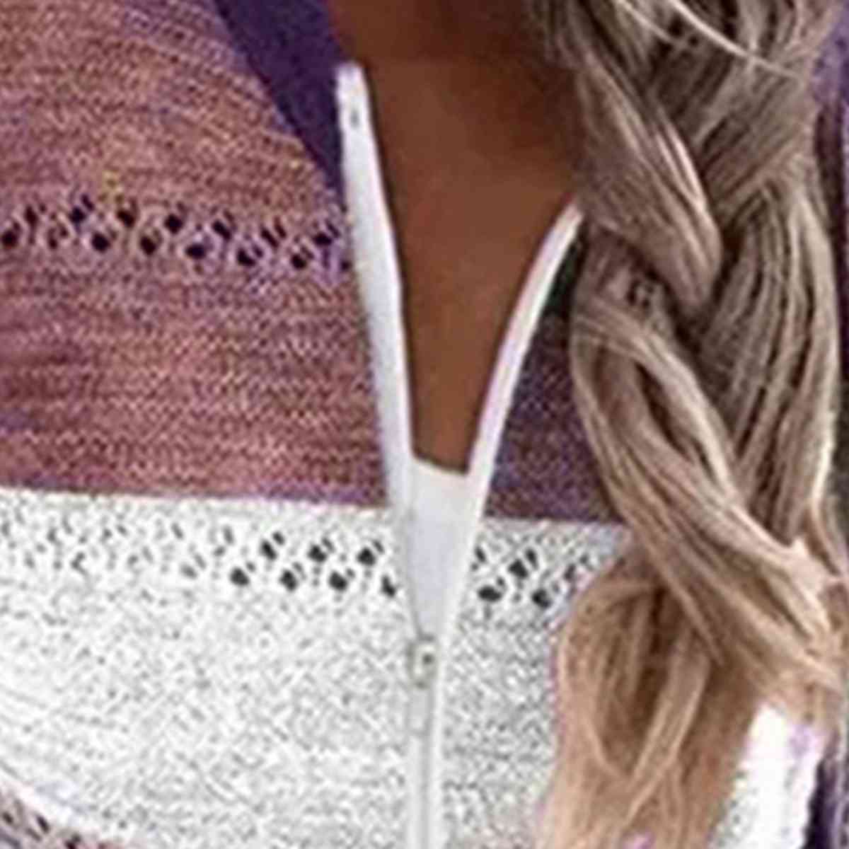 Color Block Drawstring Hooded Sweater BLUE ZONE PLANET