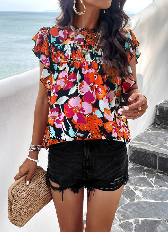 spring and summer foreign trade printed blouse BLUE ZONE PLANET