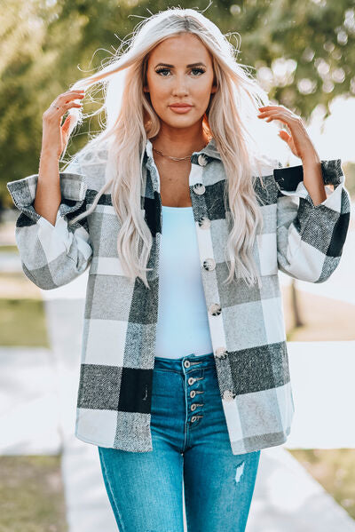 Blue Zone Planet | Plaid Button Up Dropped Shoulder Jacket BLUE ZONE PLANET