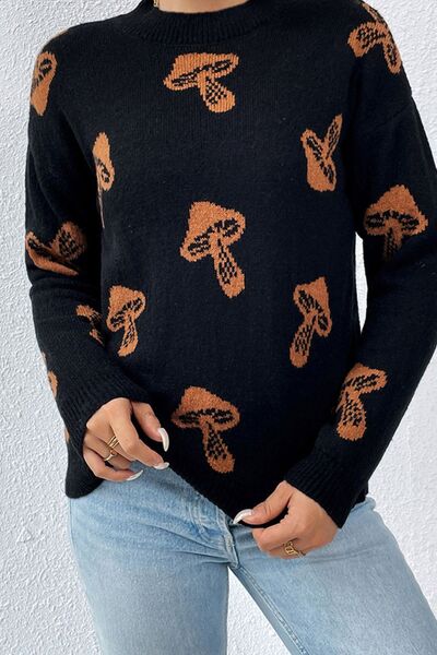 Blue Zone Planet | Graphic Mock Neck Dropped Shoulder Sweater BLUE ZONE PLANET