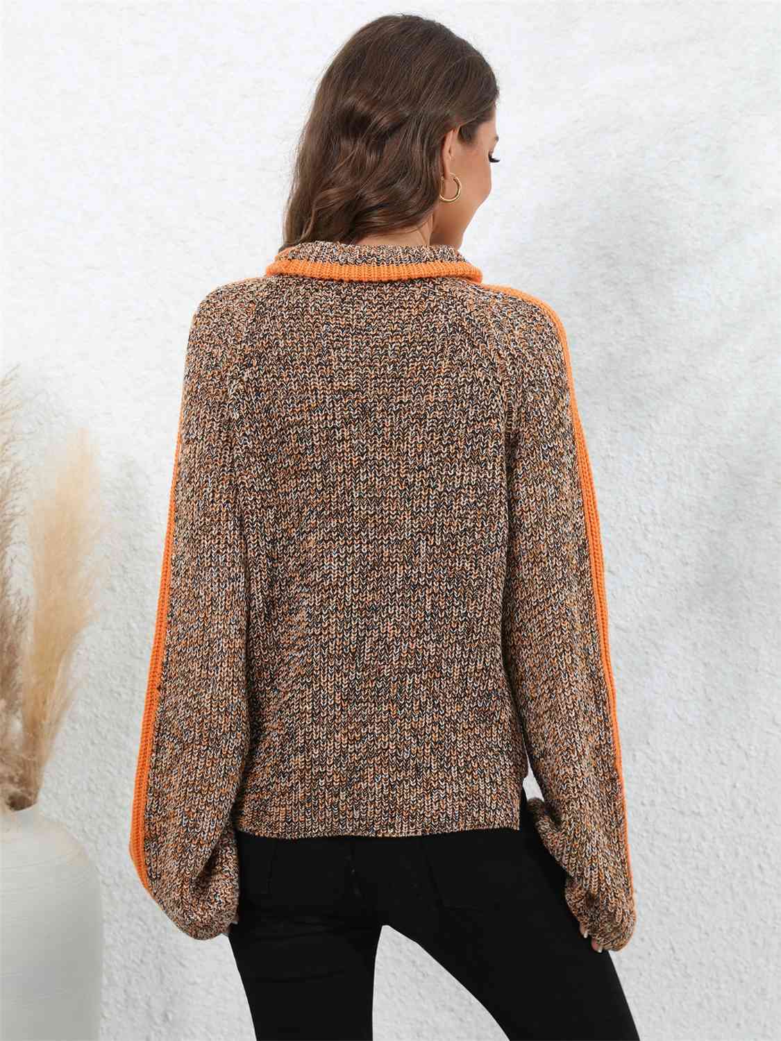 Heathered Turtleneck Long Sleeve Sweater BLUE ZONE PLANET