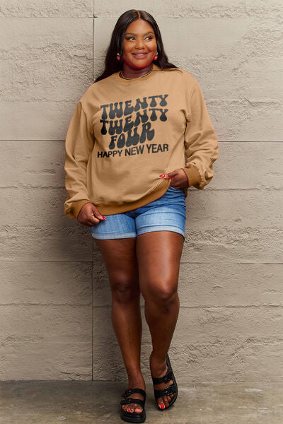 Blue Zone Planet | Simply Love Full Size TWENTY TWENTY FOUR HAPPY NEW YEAR Dropped Shoulder Sweatshirt BLUE ZONE PLANET