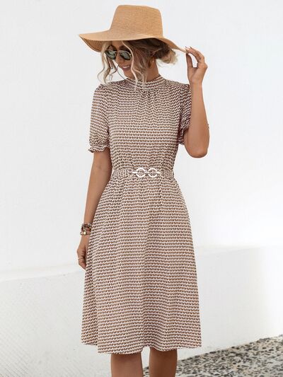 Blue Zone Planet | Printed Mock Neck Flounce Sleeve Dress BLUE ZONE PLANET