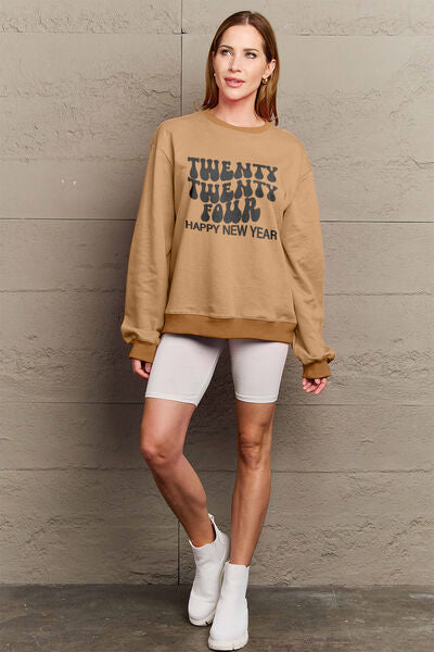 Blue Zone Planet | Simply Love Full Size TWENTY TWENTY FOUR HAPPY NEW YEAR Dropped Shoulder Sweatshirt BLUE ZONE PLANET
