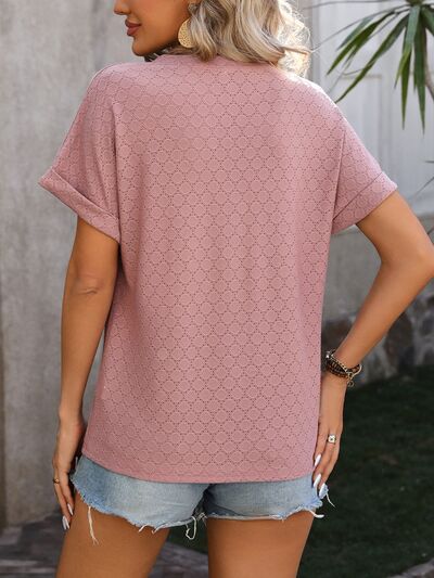 Blue Zone Planet | Eyelet Notched Short Sleeve T-Shirt BLUE ZONE PLANET