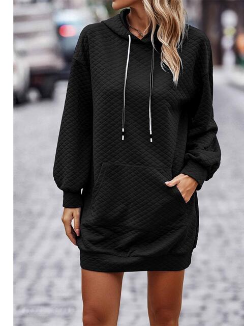 Textured Drawstring Tunic Hoodie BLUE ZONE PLANET