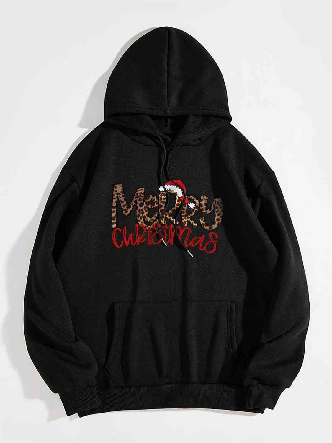 MERRY CHRISTMAS Graphic Drawstring Hoodie BLUE ZONE PLANET