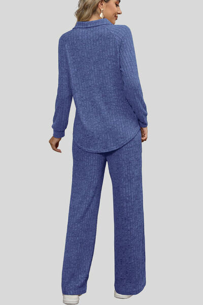 Blue Zone Planet | Ribbed Long Sleeve Top and Pocketed Pants Set BLUE ZONE PLANET