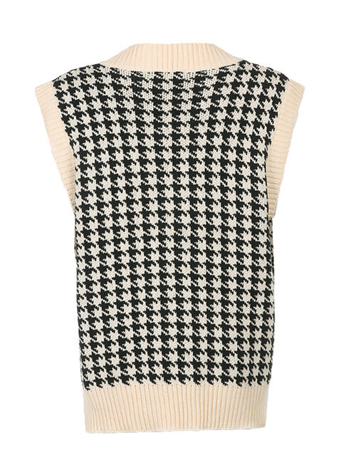 Houndstooth V-Neck Sweater Vet BLUE ZONE PLANET