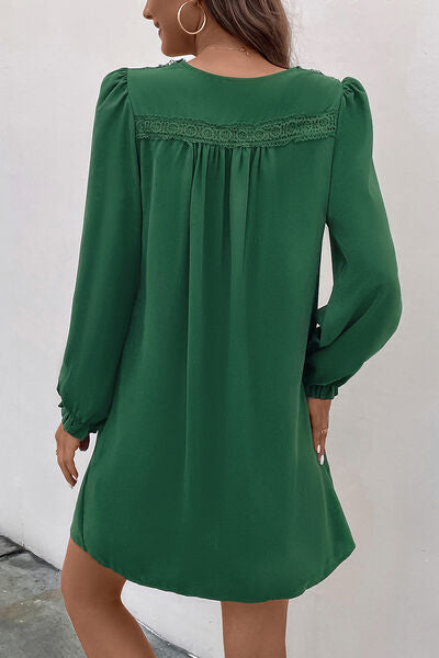 Ruched V-Neck Flounce Sleeve Dress Trendsi