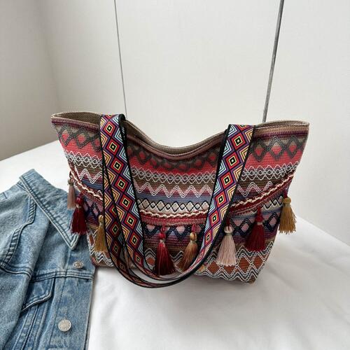 Printed Tassel Detail Tote Bag BLUE ZONE PLANET