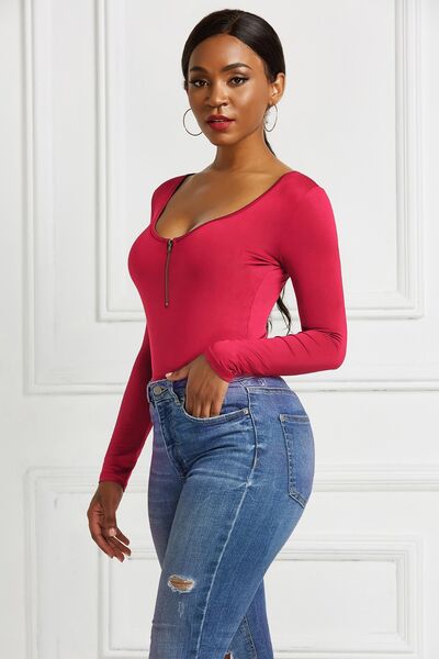 Blue Zone Planet | Half Zip Scoop Neck Long Sleeve Bodysuit BLUE ZONE PLANET