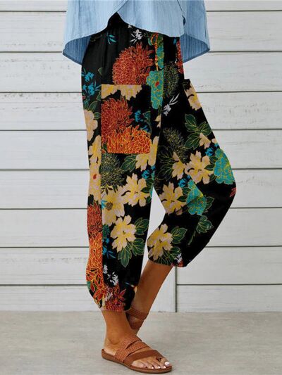 Blue Zone Planet |  Printed Tied Cropped Pants BLUE ZONE PLANET