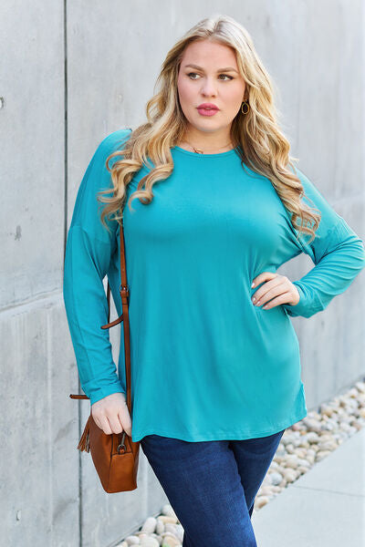 Blue Zone Planet | Basic Bae Full Size Round Neck Dropped Shoulder T-Shirt BLUE ZONE PLANET