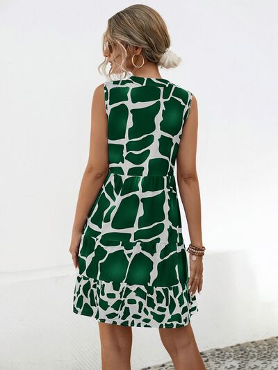Blue Zone Planet | Printed Notched Sleeveless Tiered Dress BLUE ZONE PLANET