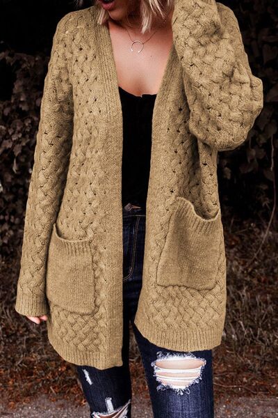 Open Front Dropped Shoulder Cardigan with Pockets Trendsi