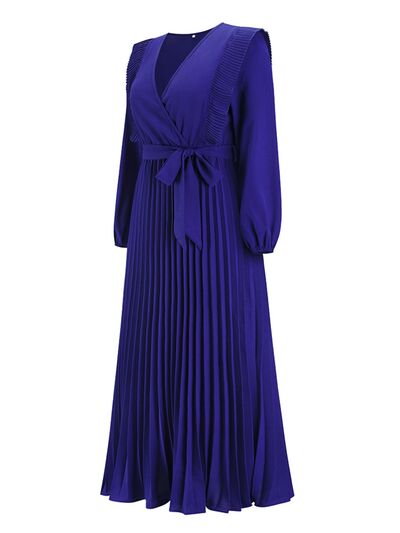 Blue Zone Planet | Pleated Surplice Tie Waist Maxi Dress BLUE ZONE PLANET