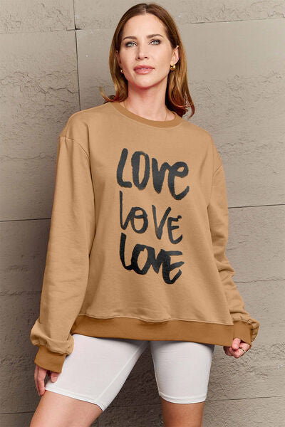 Simply Love Full Size LOVE Round Neck Sweatshirt BLUE ZONE PLANET