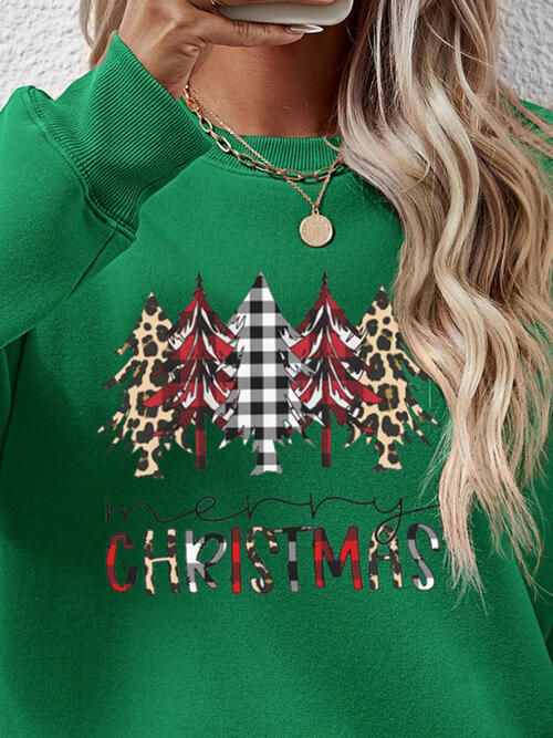 MERRY CHRISTMAS Round Neck Long Sleeve Sweatshirt BLUE ZONE PLANET