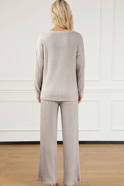 Blue Zone Planet | Ribbed V-Neck Top and Pants Lounge Set BLUE ZONE PLANET