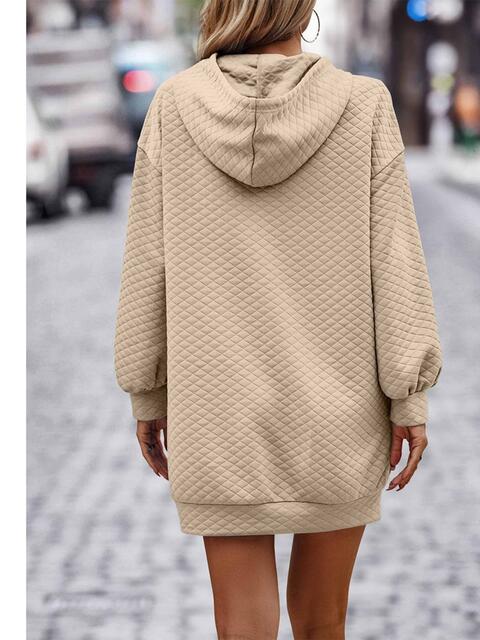 Textured Drawstring Tunic Hoodie BLUE ZONE PLANET
